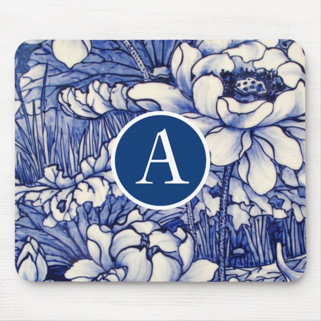 Mousepad Bloco de DESIGN FLORAL BLUE JAPONÊS INICIAL (Frente)