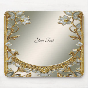 Mousepad Bloco de Mão Floral Branco do Ornamentado Dourado
