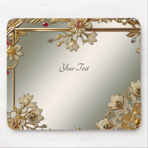 Mousepad Bloco de Mão Floral do Ornamentado Dourado