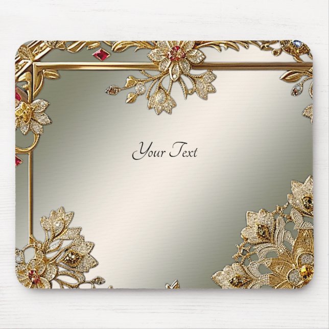 Mousepad Bloco de Mão Floral do Ornamentado Dourado (Frente)