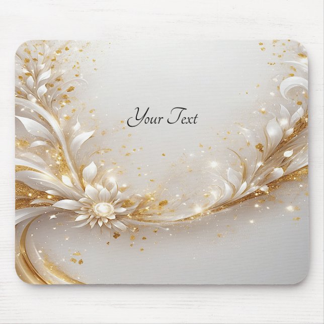 Mousepad Bloco de Mão Floral Dourado Branco (Frente)