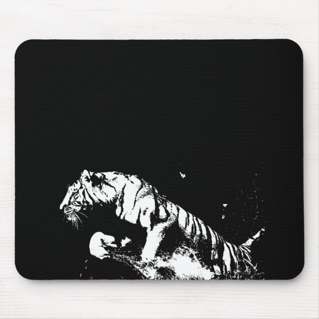 Mousepad Bloco de Pop de Arte Preto e Branco Tigre (Frente)