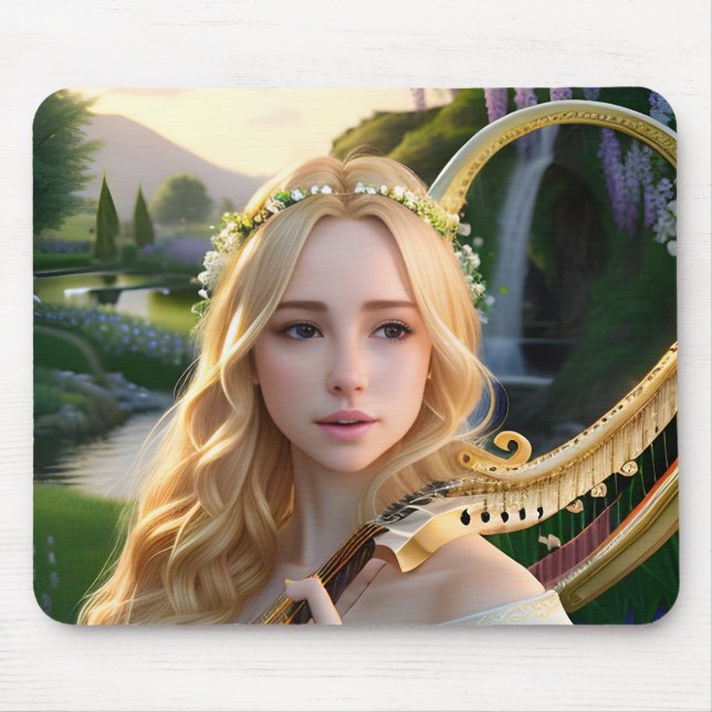 Mousepad Blona Bela Musa Jogando Harp (Frente)