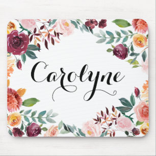 Mousepad Blooms de outono de Watercolor Floral Personalizad