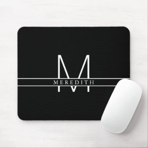 Mousepad Bloquear Monograma de Divisão Inicial, Preto Pers