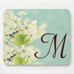 Mousepad Blossom branco Monograma Monograma Inicial de Rato
