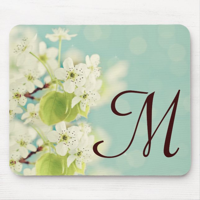 Mousepad Blossom branco Monograma Monograma Inicial de Rato (Frente)