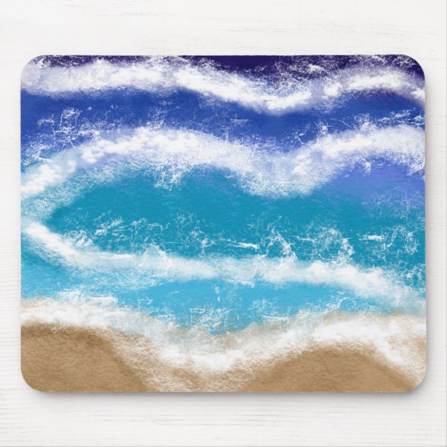 Mousepad Blue and Teal Ocean Waves Sandy Beach (Frente)