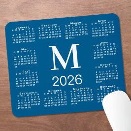 Mousepad Blue and White Monogram 2026 Calendar