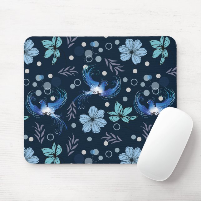 Mousepad Blue Birds and Floral Harmony Seamless Pattern (Com mouse)