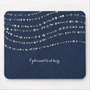 Mousepad Blue Denim & Diamantes Faux Sparkle Bling Chic