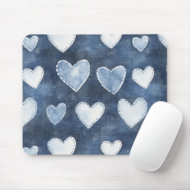 Mousepad Blue Denim Hearts (Com mouse)