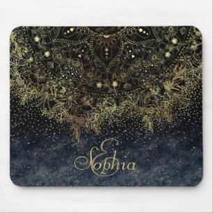 Mousepad Blue Dourado Mandala Floral