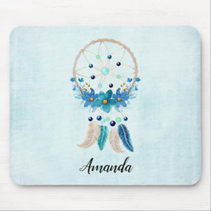 Mousepad Blue Dreamcatcher Na moda Boho Design