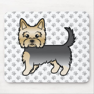 Mousepad Blue E Dourado Yorkshire Terrier Cartoon Dog & Paw