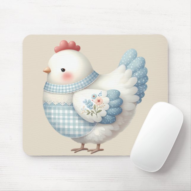 Mousepad Blue Gingham Cottage Hen (Com mouse)