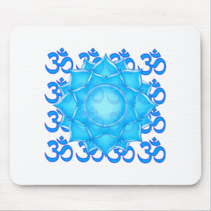 Mousepad Blue Glass Lotus Flower Drawing With Om Pattern