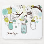 Mousepad Blue Hanging Mason jars Floral Personalizado<br><div class="desc">Mason jars Floral Personalizado Mousepad,  Povoado Verde Azul e Chartreuse. Mousepad personalizável com flores,  frascos pendurados,  corações cardíacas e aves-vivas. Perfeito como presente personalizado para qualquer um.</div>