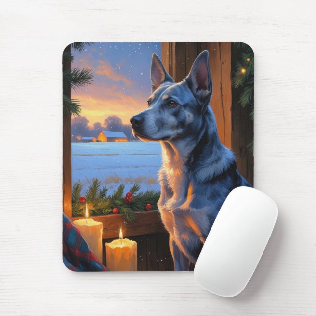 Mousepad Blue Heeler Com Luzes de Natal Feriado  (Com mouse)