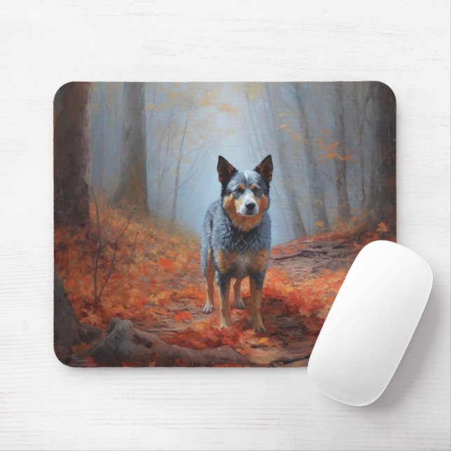 Mousepad Blue Heeler no Outono Folhas Caídas Inspiram (Com mouse)