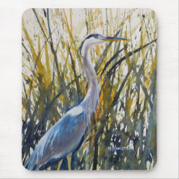 Mousepad "Blue Heron in Tall Grass Watercolor"
