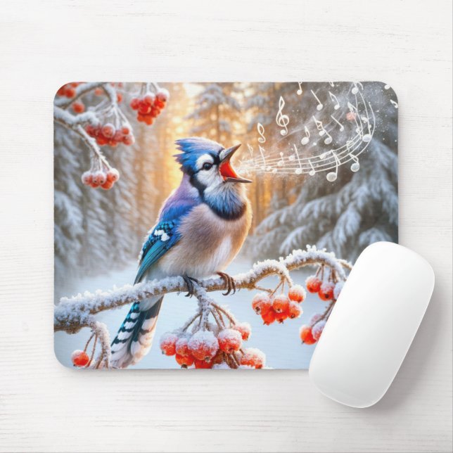 Mousepad Blue Jay De Inverno Cantando Na Árvore Berry (Com mouse)
