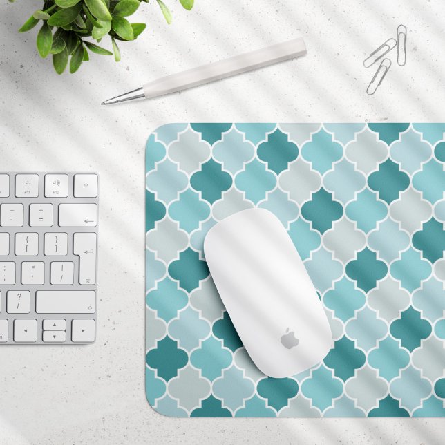 Mousepad Blue Marroquino Trellis, Laticework, Quatrefoil (Criador carregado)