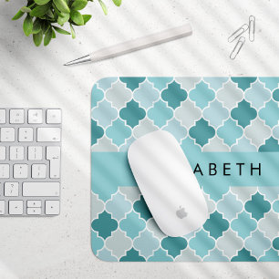 Mousepad Blue Marroquino Trellis, Quatrefoil, Seu Nome