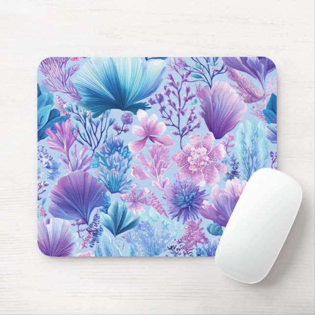 MOUSEPAD BLUE PINK PURPLE UNDERSEA PLANTS & SEASHELLS (Com mouse)