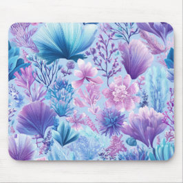 MOUSEPAD BLUE PINK PURPLE UNDERSEA PLANTS & SEASHELLS
