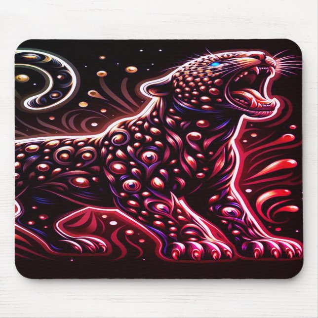 Mousepad Blue + Red Spotted Leopard On Thick Laptop Tablet (Frente)