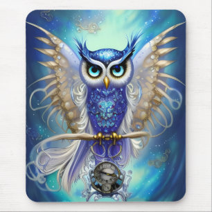Mousepad Blue Steampunk Owl