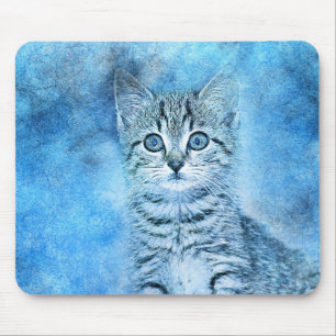 Mousepad Blue Tabby Kitten ABSTRATO Watercolor
