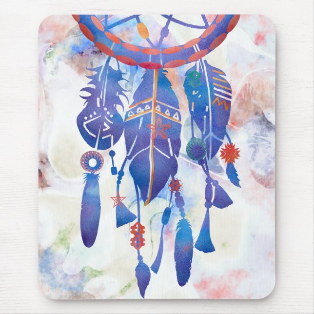 Mousepad Blue Watercolor Dreamcatcher Modern Boho (Frente)