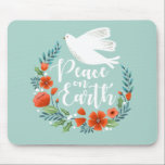 Mousepad Blue White Dove Peace on Earth Christmas<br><div class="desc">Um bonito mouse pad com uma pomba em uma coroa floral com as palavras Paz na Terra. O mouse pad é projetado em azul,  vermelho e branco. Um camundongo elegante para a época de Natal. Projetado para você pelo Blackberry Boulevard.</div>