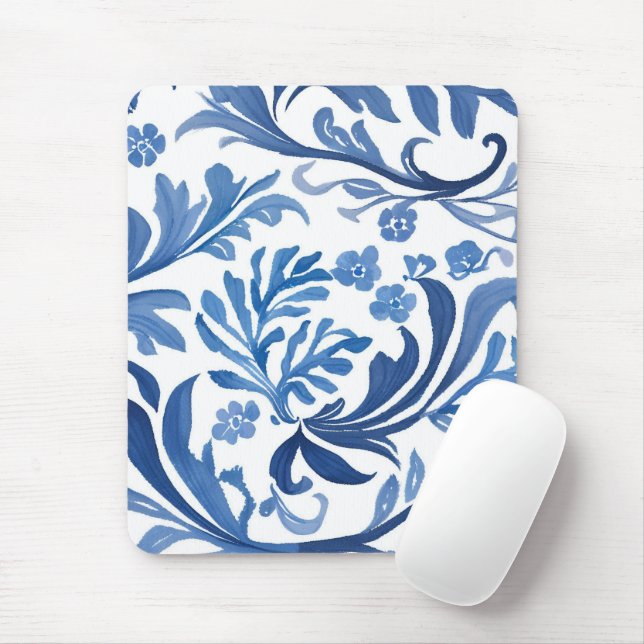 Mousepad Blue & White Floral Design | Chinoiserie Pattern (Com mouse)
