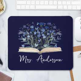 Mousepad Blue Wildflowers Grow From Book Teacher