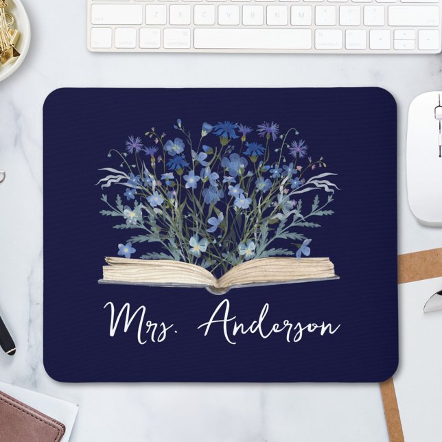 Mousepad Blue Wildflowers Grow From Book Teacher (In situ)
