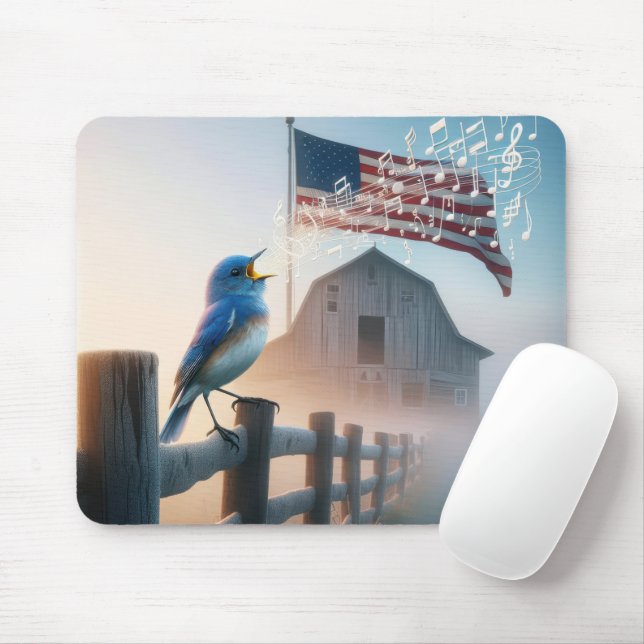 Mousepad Bluebird Cantando Com Bandeira Americana (Com mouse)