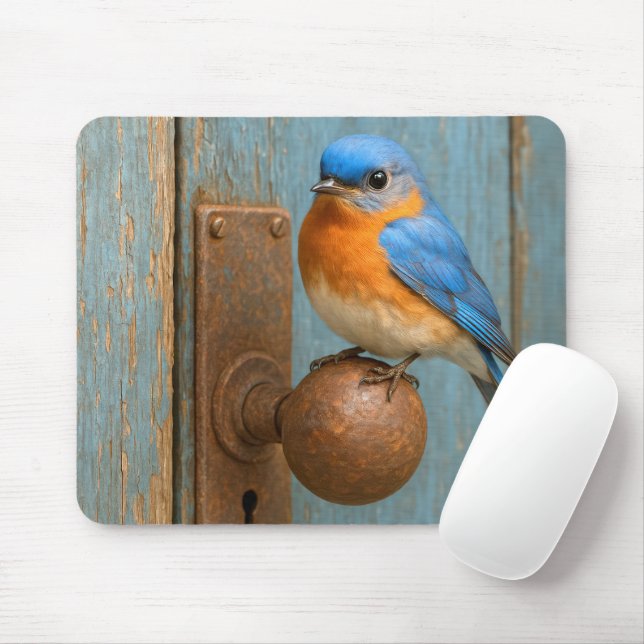 Mousepad Bluebird em uma maçaneta Rusty (Com mouse)