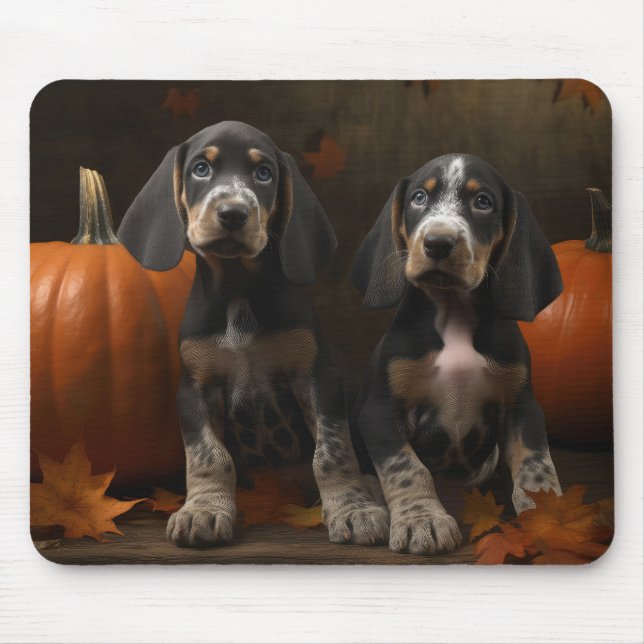 Mousepad Bluetick Conhound Puppy Autumn - Pumpkin (Frente)