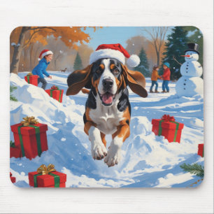 Mousepad Bluetick Coonhound Correndo na Neve com Natal