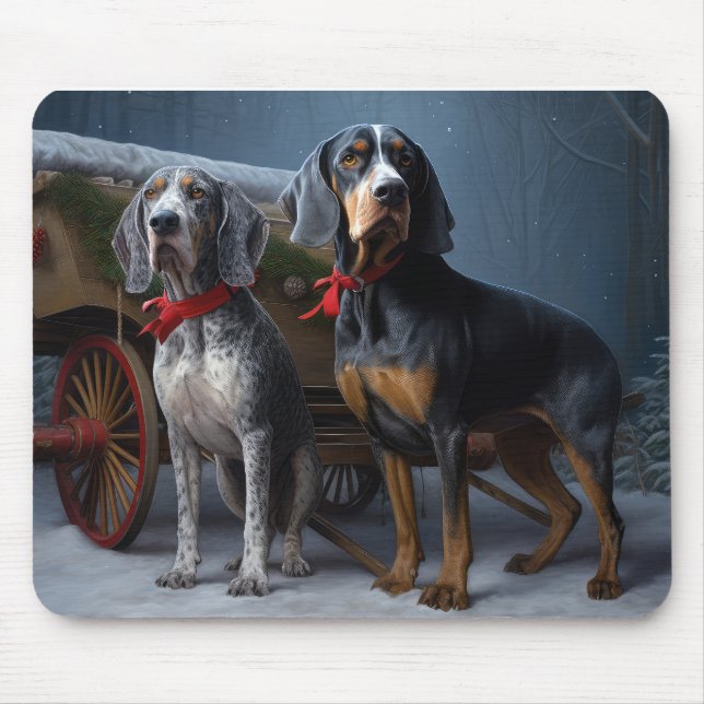 Mousepad Bluetick Coonhound Neve Trenó Natal Decoração de N (Frente)