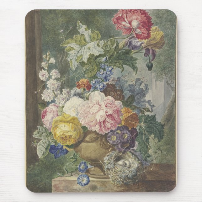 Mousepad Blumenstrauß em einer Vase mit Vogelnest (Frente)