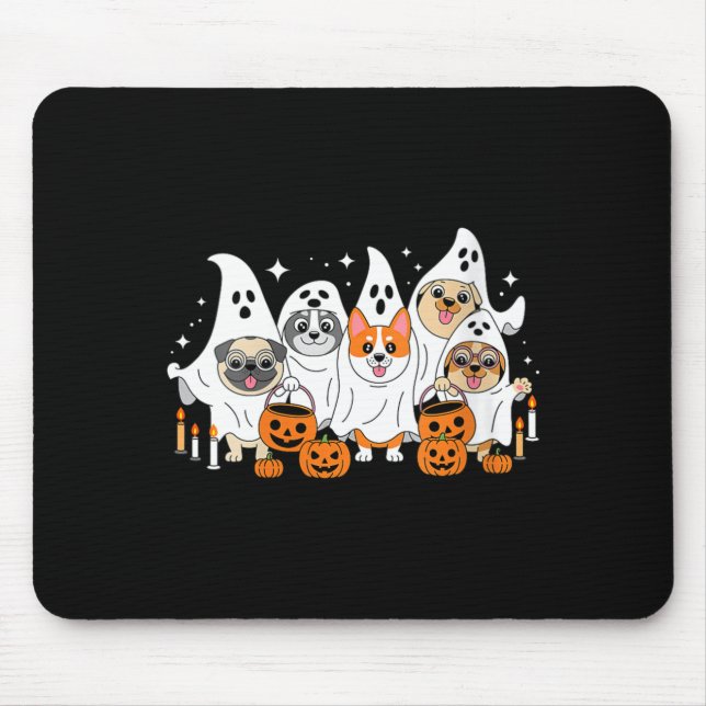 Mousepad Blusa Feminina de Cachorro Fantasma de Halloween c (Frente)