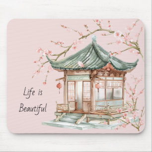 Mousepad Blusa Floral Rosa Bege com Cabelo Vermelho