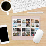 Mousepad Blush de Cor Personalizada de Colagem de Fotos<br><div class="desc">Uma bela comemoração do seu dia de casamento ou de outro evento especial com 24 fotos quadradas em quadros brancos em um layout de grade com cores personalizadas para combinar seu casamento, evento especial ou decoração de quarto. Texto editável abaixo do layout da foto. A amostra mostra a cor de...</div>