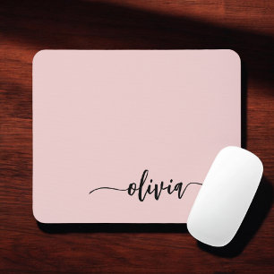Mousepad Blush Dusty Pink Girly Script Monograma Nome Moder