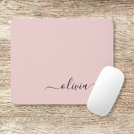 Mousepad Blush Dusty Pink Girly Script Monograma Nome Moder