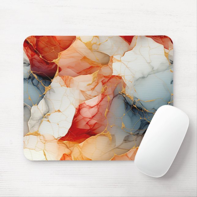 Mousepad Blush & Ivory Marble with Golden Veins (Com mouse)